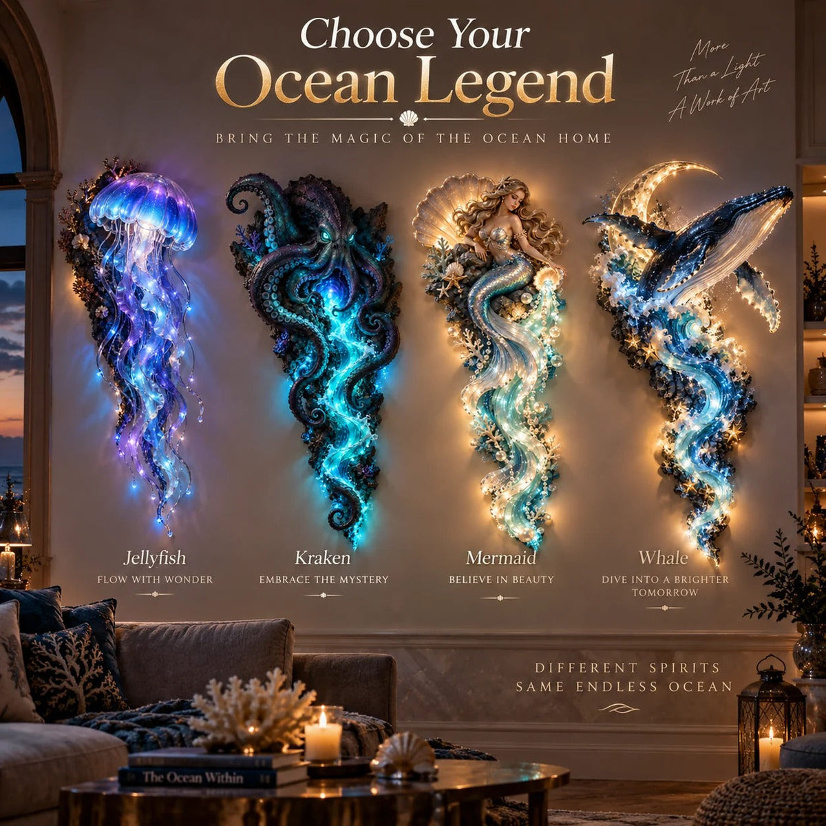 🌊✨ Enchanted Ocean Legends – Illuminated Ocean Wall Art Collection