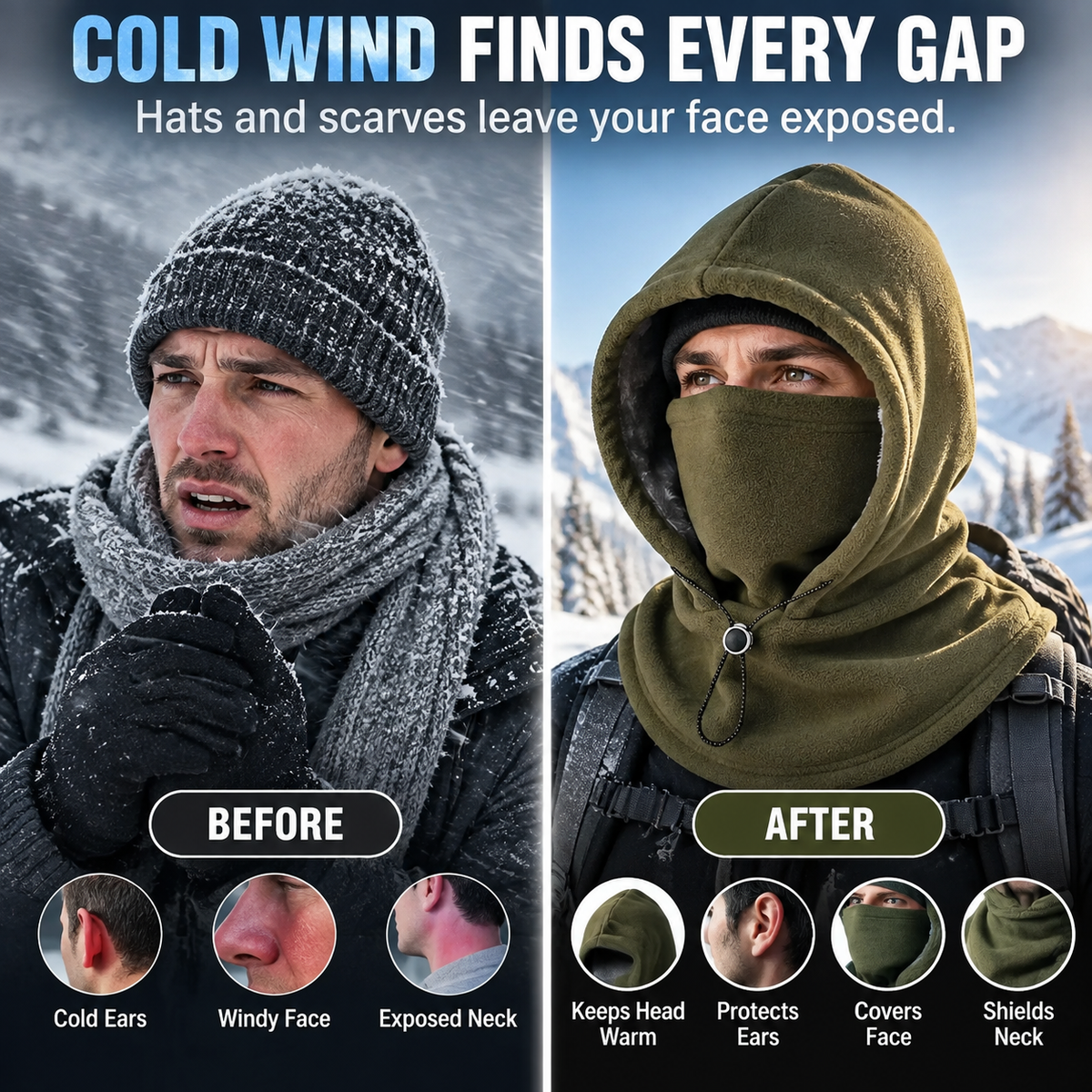 ❄️ Winter Fleece Balaclava Hood – Full Face, Head & Neck Protection For Cold Weather Outdoors