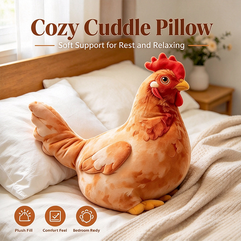 🐔 Chicken-Shaped Plush Pillow – Cute Realistic Hen Stuffed Animal & Cozy Home Decor Cushion ✨