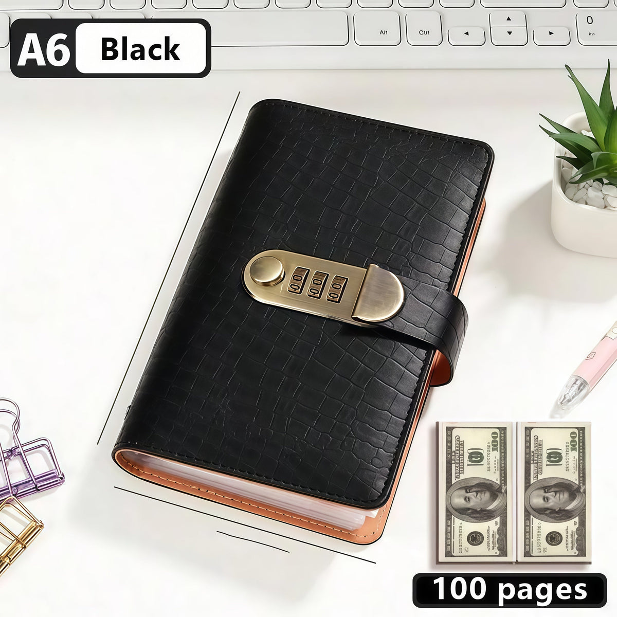 🎁🎅50% OFF!!!-Ready for Christmas!🎄PU Leather Binder Savings Notebook with 3-Digit Resettable Password Lock✉️💸Large Capacity Storage for Money & Important Items