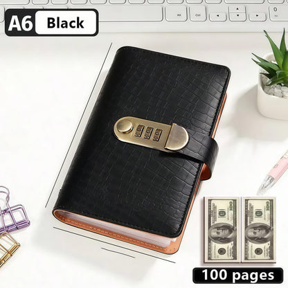 🎁🎅50% OFF!!!-Ready for Christmas!🎄PU Leather Binder Savings Notebook with 3-Digit Resettable Password Lock✉️💸Large Capacity Storage for Money & Important Items