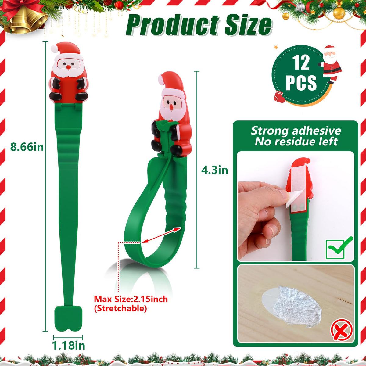 🎄🎅 12-Pack Santa Claus Adhesive Hooks — Peel, Stick & Hang, No Drilling or Nails Needed