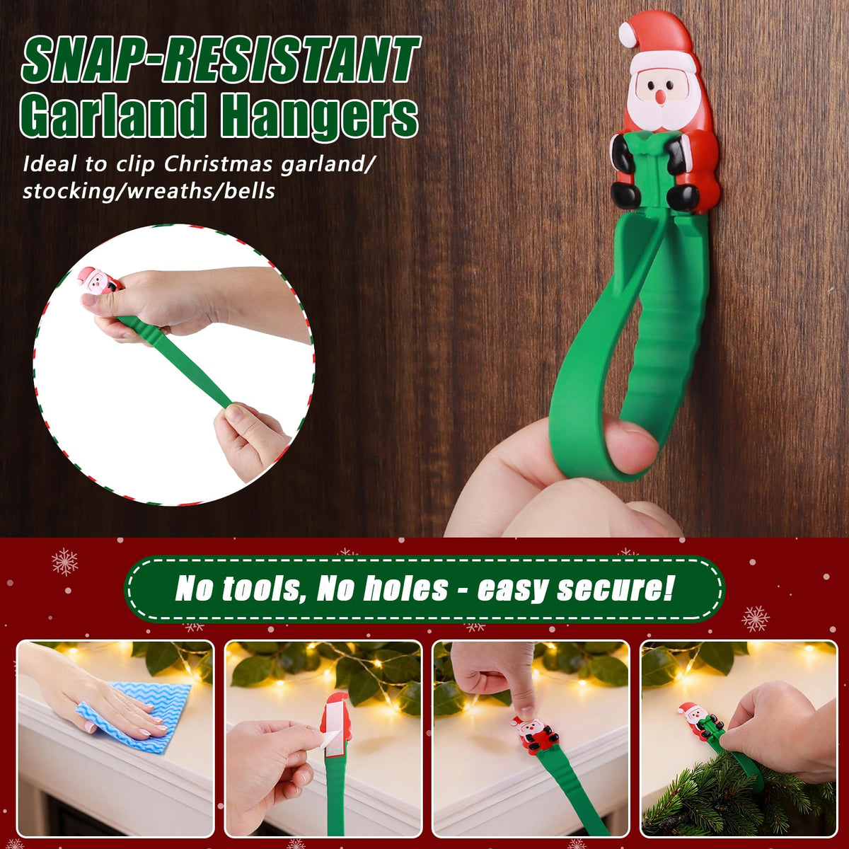 🎄🎅 12-Pack Santa Claus Adhesive Hooks — Peel, Stick & Hang, No Drilling or Nails Needed