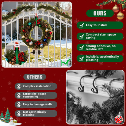 🎄🎅 12-Pack Santa Claus Adhesive Hooks — Peel, Stick & Hang, No Drilling or Nails Needed