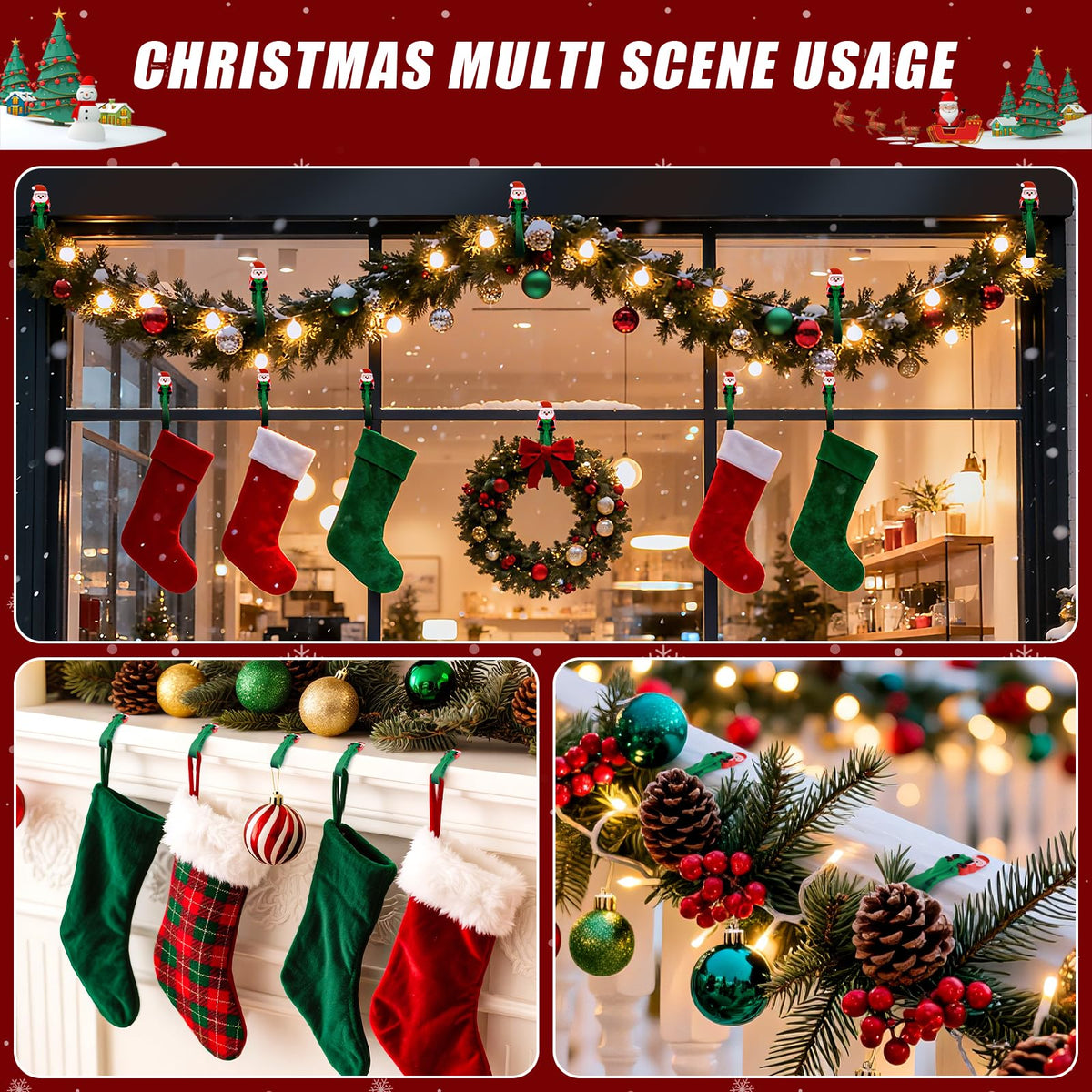 🎄🎅 12-Pack Santa Claus Adhesive Hooks — Peel, Stick & Hang, No Drilling or Nails Needed
