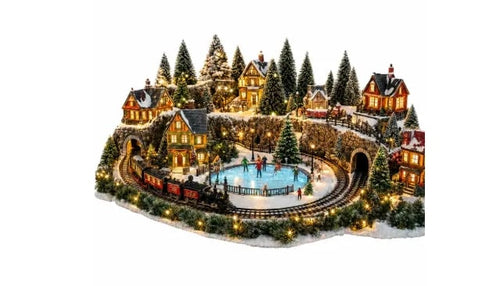 🎄 Animated Holiday Train & Ice Rink Scene ✨