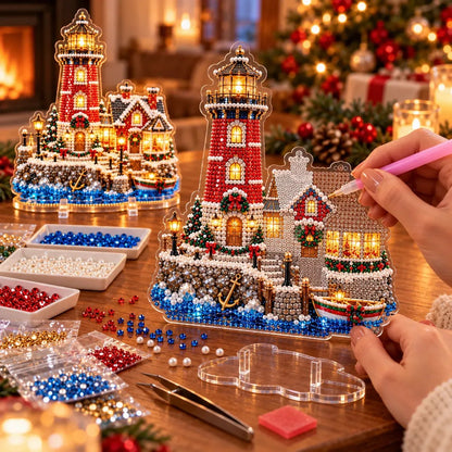 ✨ Christmas Lighthouse Pearl Diamond Painting Kit – DIY Holiday Decor