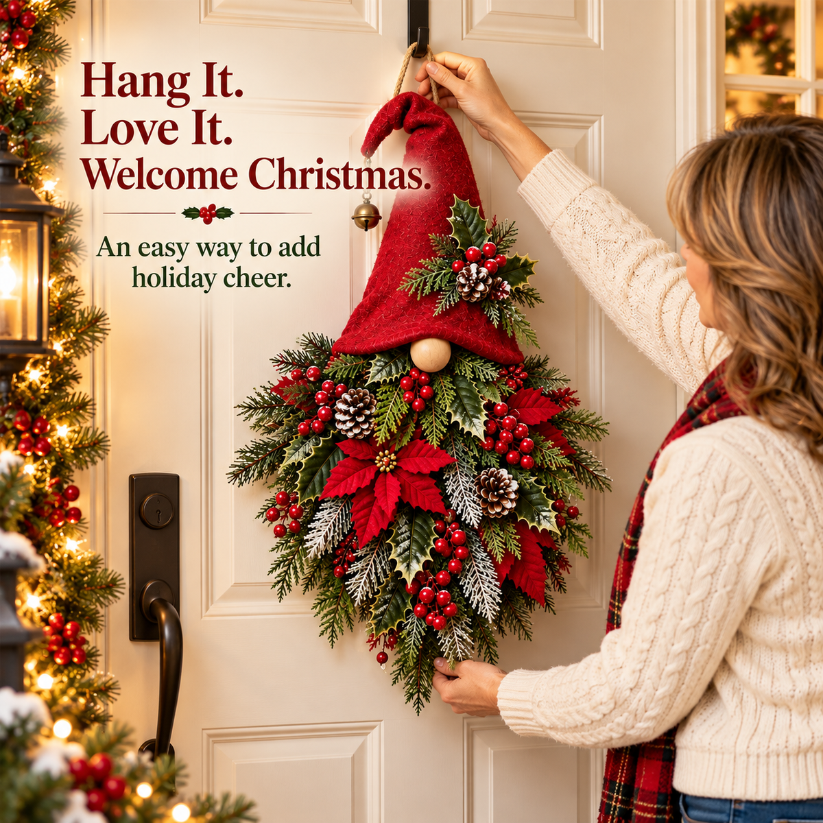 🎄🧙‍♂️ Christmas Evergreen Gnome Door Hanger – A Festive Welcome with a Greenery Beard ❤️