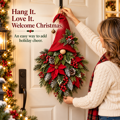 🎄🧙‍♂️ Christmas Evergreen Gnome Door Hanger – A Festive Welcome with a Greenery Beard ❤️