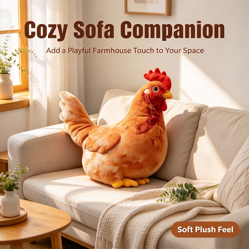 🐔 Chicken-Shaped Plush Pillow – Cute Realistic Hen Stuffed Animal & Cozy Home Decor Cushion ✨