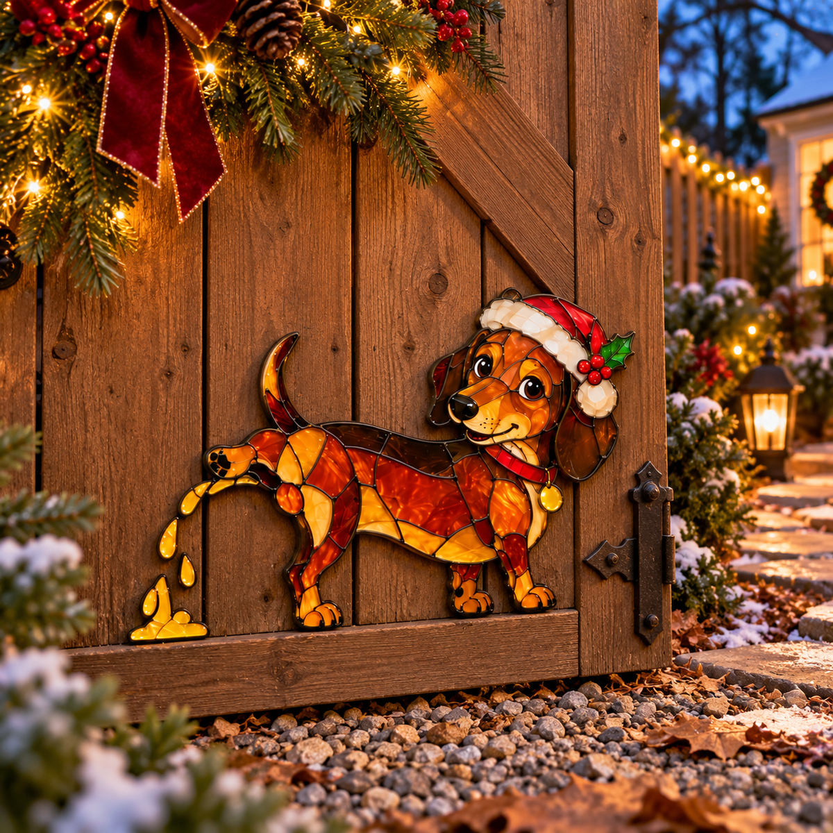 🐕🎄 Funny Peeing Dachshund Christmas Decoration – Cheeky Stained-Glass-Style Holiday Decor