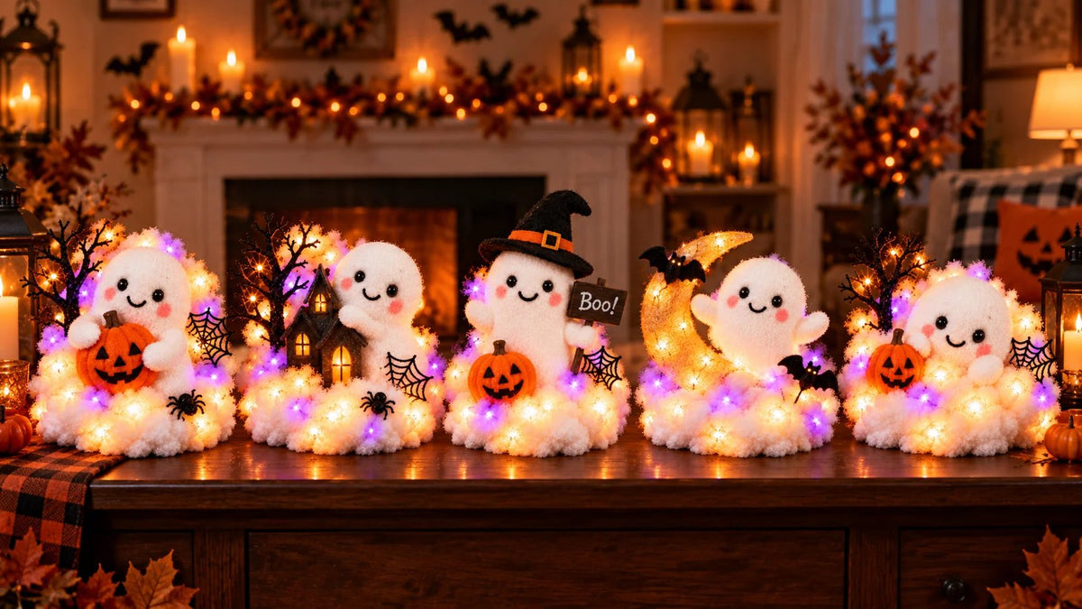👻Whimsical Halloween Ghost Decor – Cute Staircase & Tabletop Display