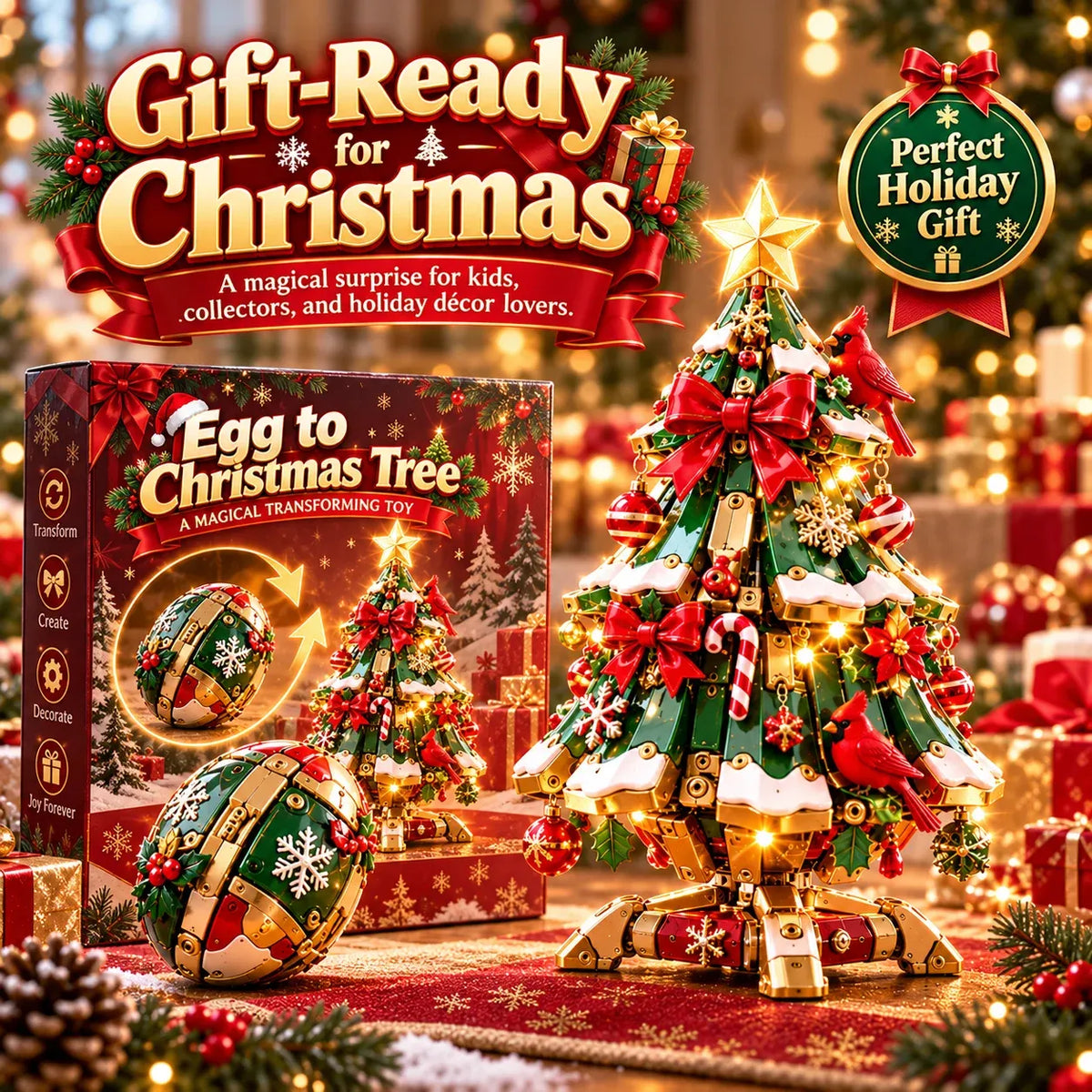 🔥 Limited Time Sale 49% OFF 🔥 Egg-to-Christmas Tree™ Magical Transforming Toy – Cardinal Christmas Tree Holiday Gift 🎄🎁✨