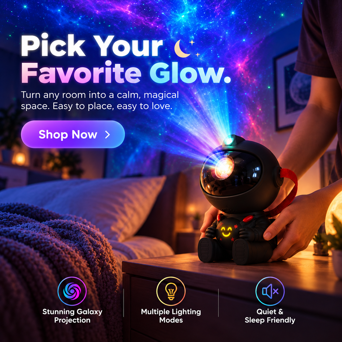 Galaxy Projector Night Light, Astronaut Starry Sky Lamp with Colorful Nebula Projection, Ambient Mood Light for Bedroom, Gaming Room, Kids & Gift Decor