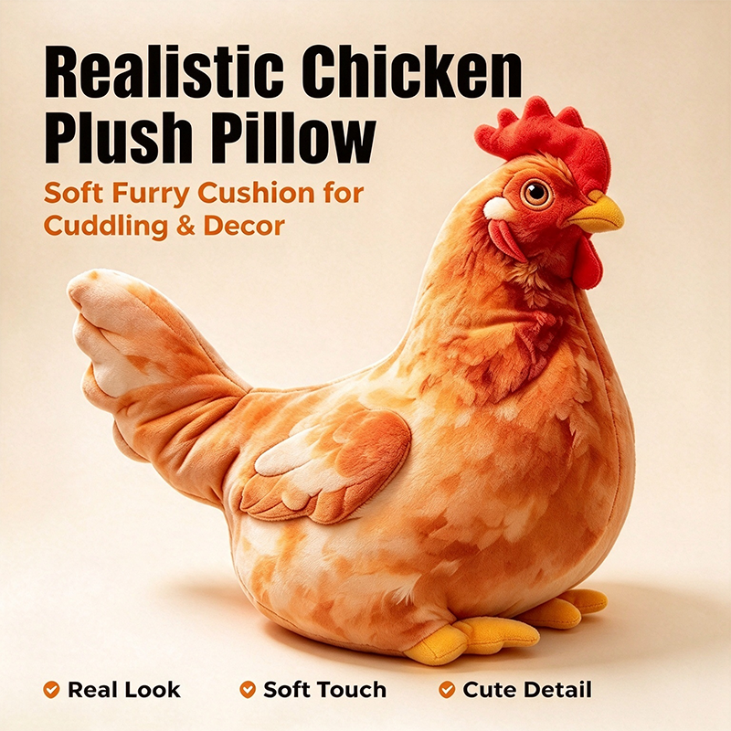 🐔 Chicken-Shaped Plush Pillow – Cute Realistic Hen Stuffed Animal & Cozy Home Decor Cushion ✨