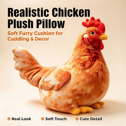 🐔 Chicken-Shaped Plush Pillow – Cute Realistic Hen Stuffed Animal & Cozy Home Decor Cushion ✨