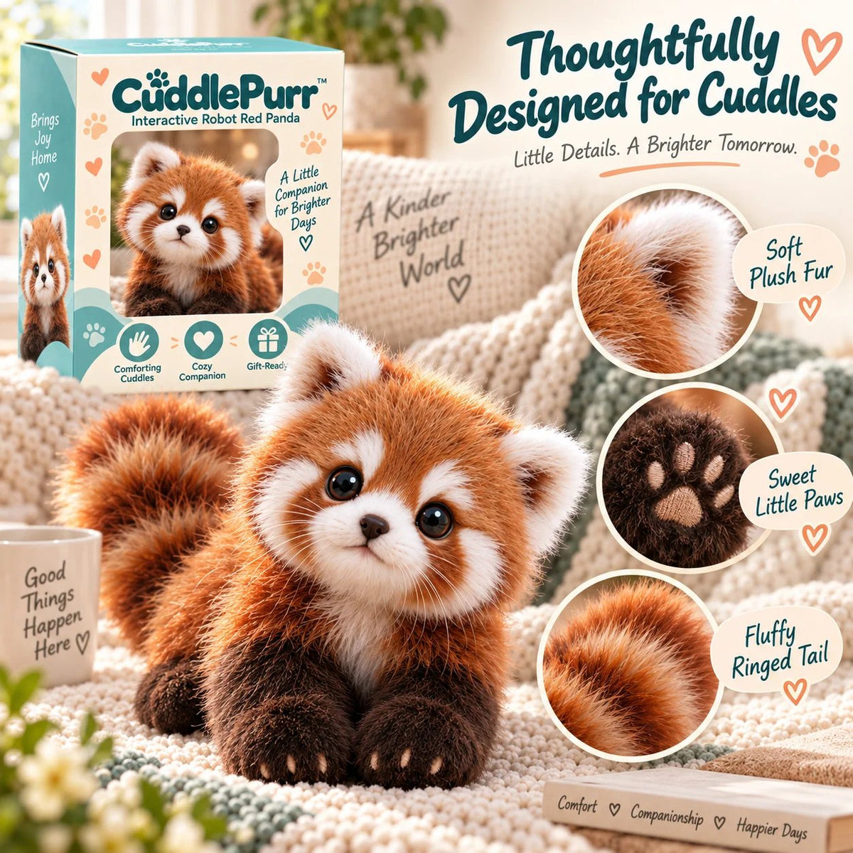 🐾🧸 CuddlePurr™ Red Panda Interactive Plush Toy – Cute Companion Stuffed Animal for Kids