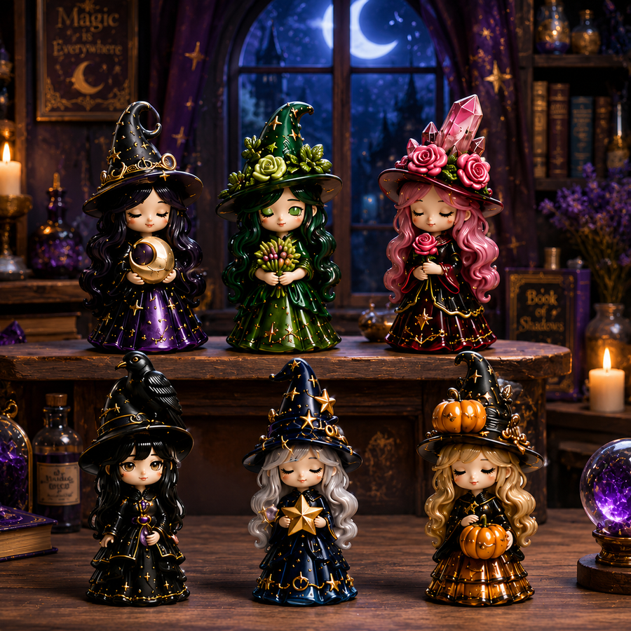 Six crystal witch miniature characters