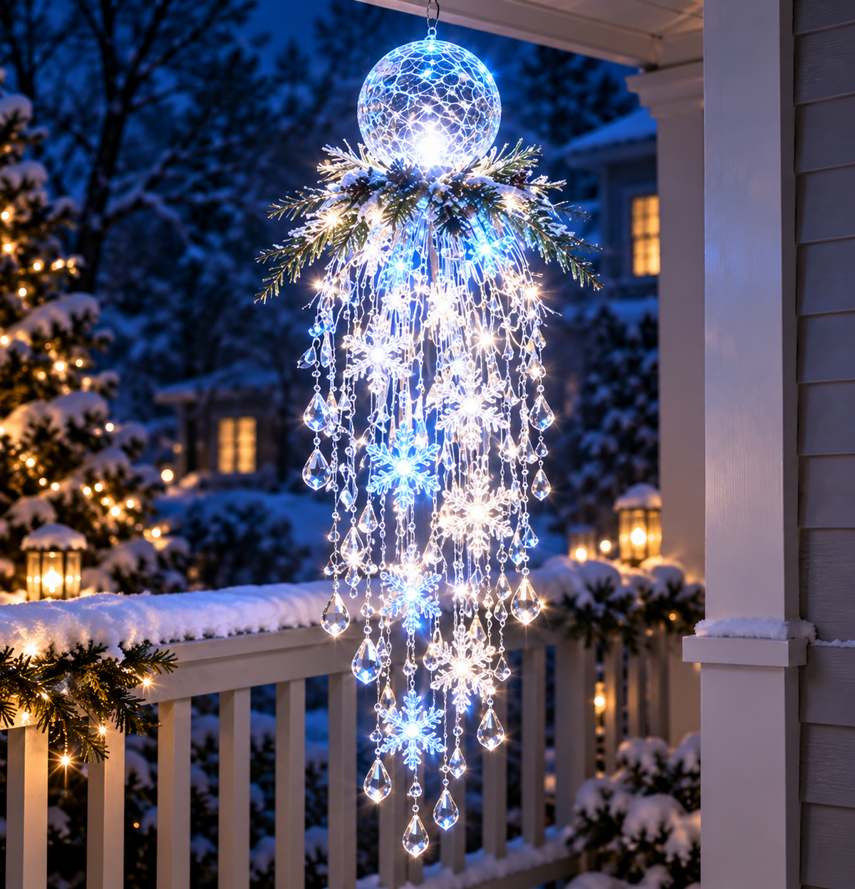 Crystal Cascade Christmas Hanging Light – Snowflake Crystal LED Porch Decor ✨❄️