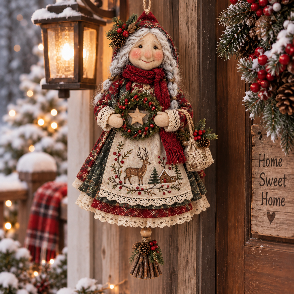 🍀 Handcrafted Good Luck Grandma Doll – Cozy Hanging Decor & Keepsake