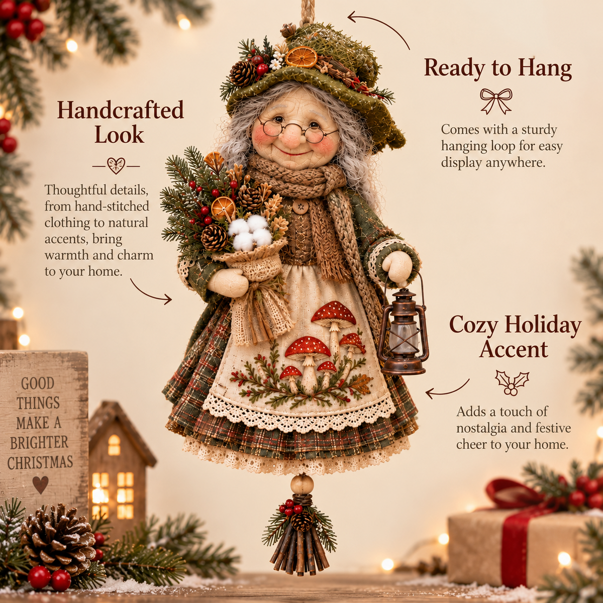 🍀 Handcrafted Good Luck Grandma Doll – Cozy Hanging Decor & Keepsake