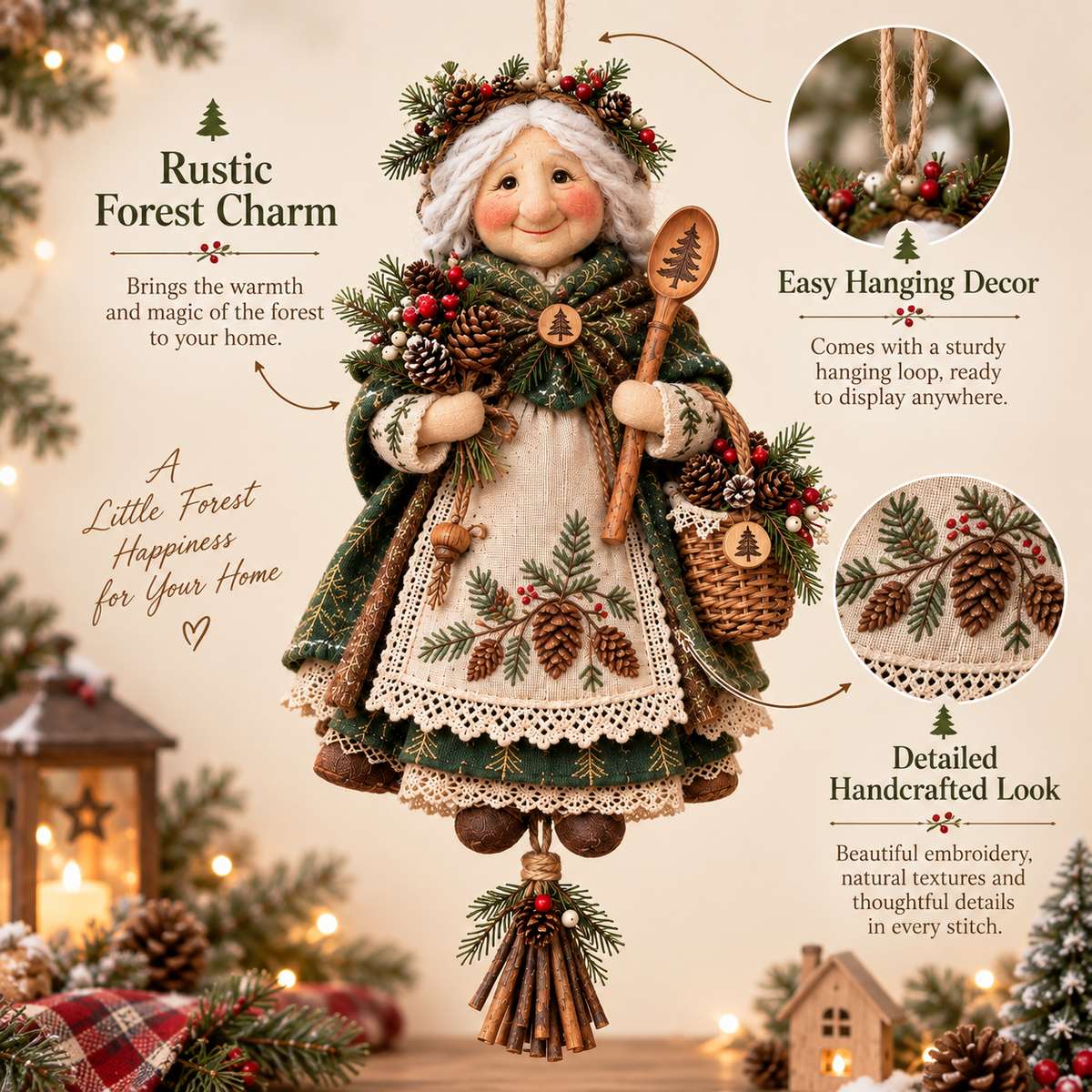 🍀 Handcrafted Good Luck Grandma Doll – Cozy Hanging Decor & Keepsake