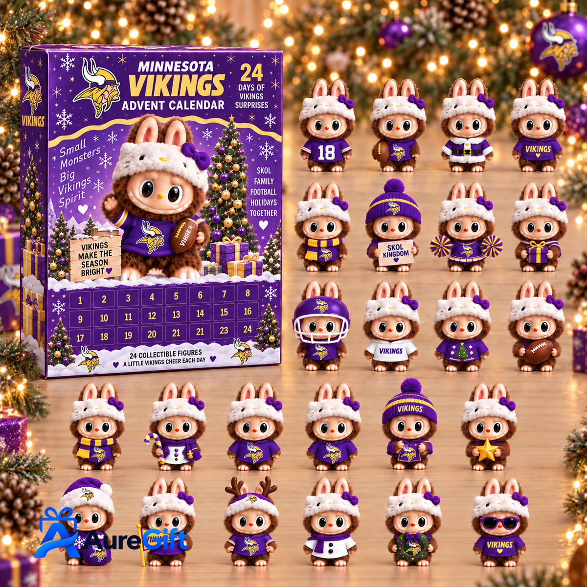 Minnesota Vikings NFLxLabubu Christmas KICKOFF Personalized 24 Days Of Advent Calendar Blink Box