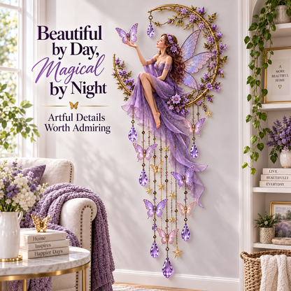 🦋 Enchanted Butterfly Moon™🌙 – Magical Fairy Starfall Wall Light with Cascading Crystal Glow