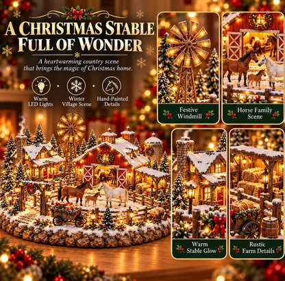 🐴🎄 Christmas Horse Stable Village – Lighted Equestrian Holiday Scene