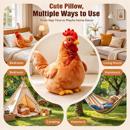🐔 Chicken-Shaped Plush Pillow – Cute Realistic Hen Stuffed Animal & Cozy Home Decor Cushion ✨