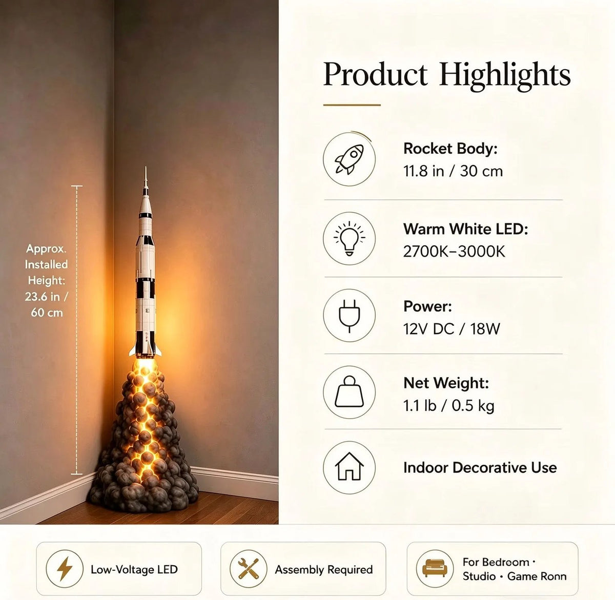 🚀 Rocket Launch Cloud LED Floor Lamp