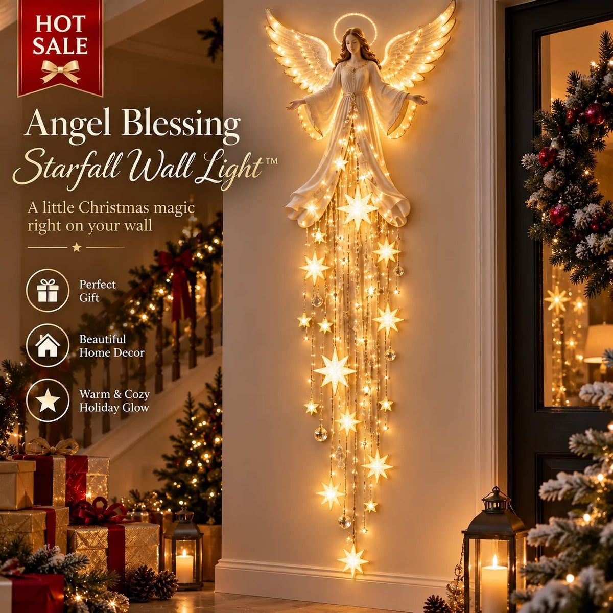 🔥 Buy 2 Get 20% OFF 🔥 Angel Blessing Starfall Wall Light – Heavenly Christmas Wall Decor