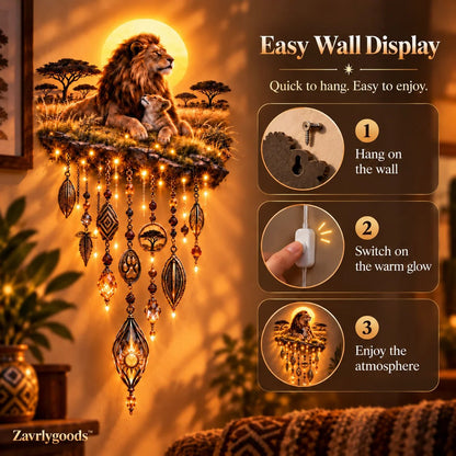 🦁 A Father’s Pride — Lighted Lion & Cub Wall Art