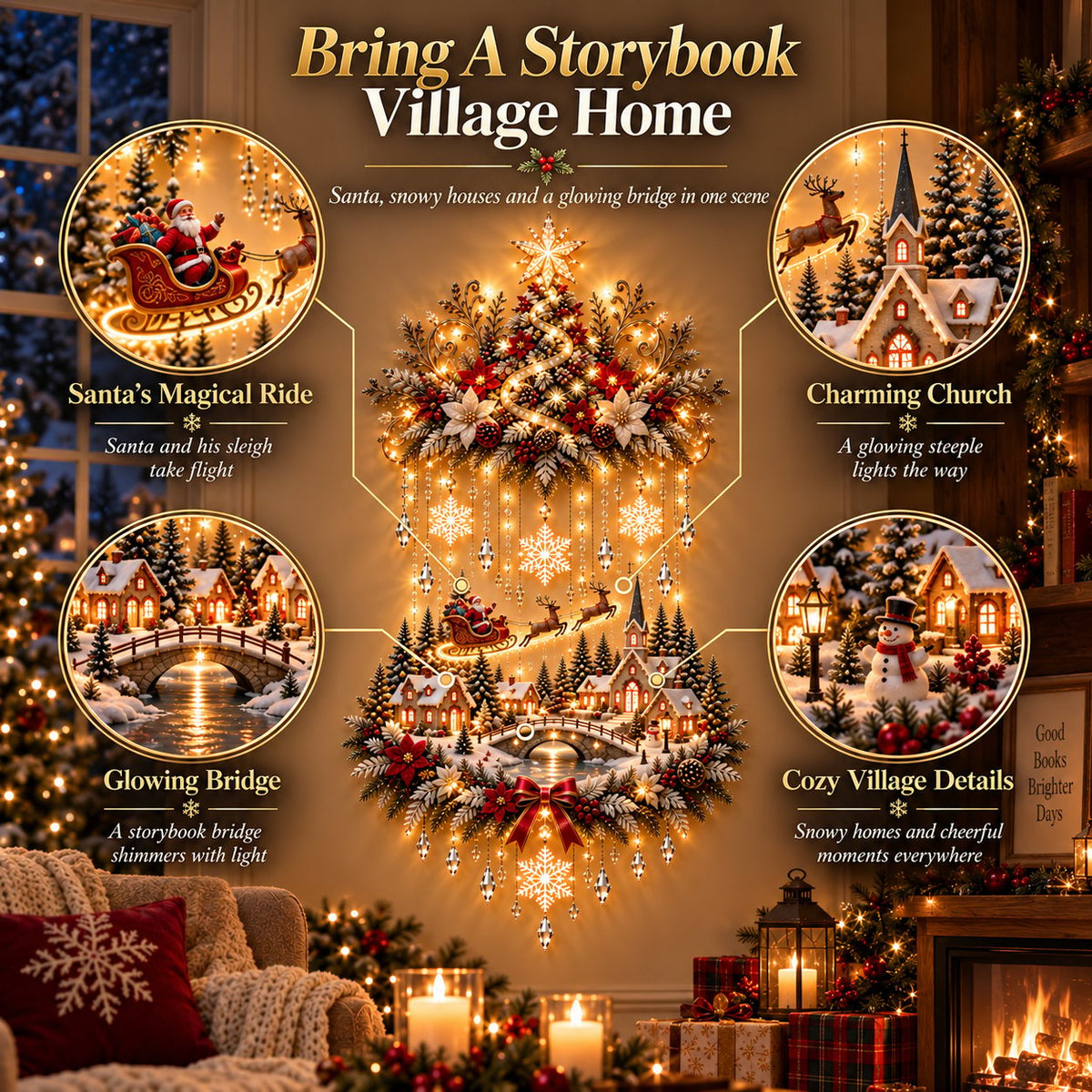 🎄✨ Lighted Christmas Tree & Village Wall Hanging – Glowing Winter Wonderland Decor ❤️