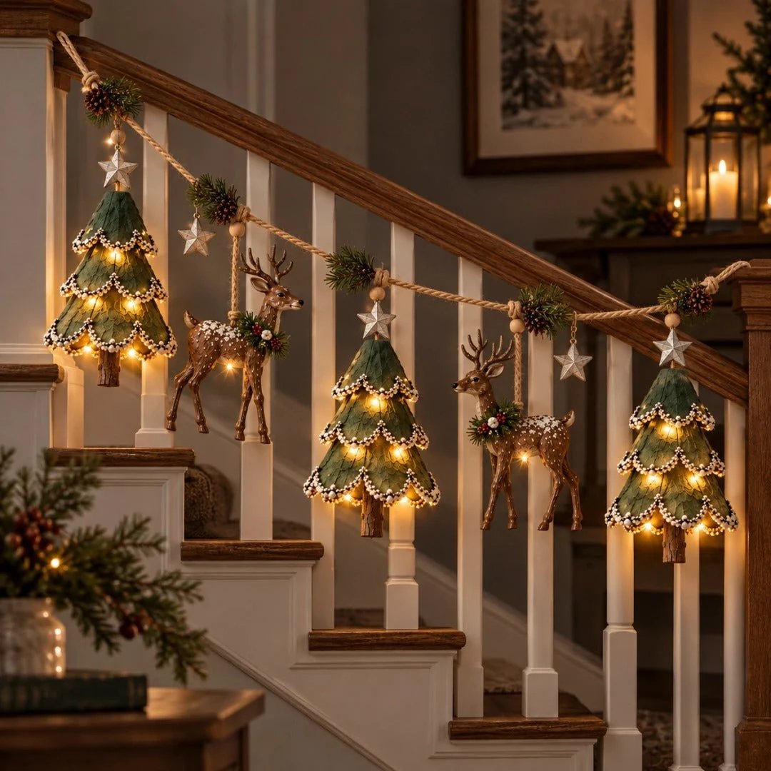 ✨ Enchanted Lighted Woodland Christmas Garland