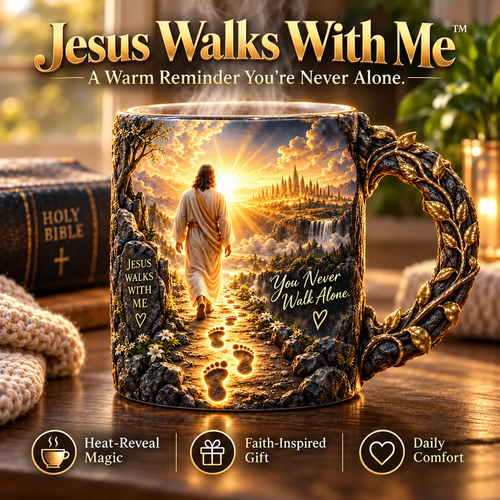 🔥Last Day 49% OFF🔥✝️ Jesus Walks With Me™ – Heat-Reveal Faith Mug | You Are Never Alone