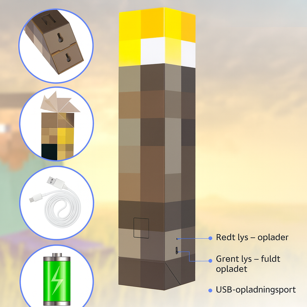 ⛏️Pixel Torch Wall Light – Rechargeable LED Lamp