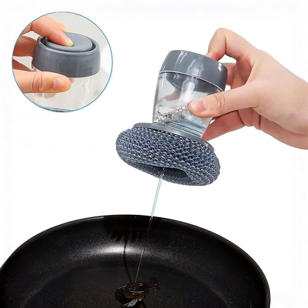 2-in-1 Soap Dispensing Dish Scrubber – Refillable Palm Brush for Kitchen Cleaning