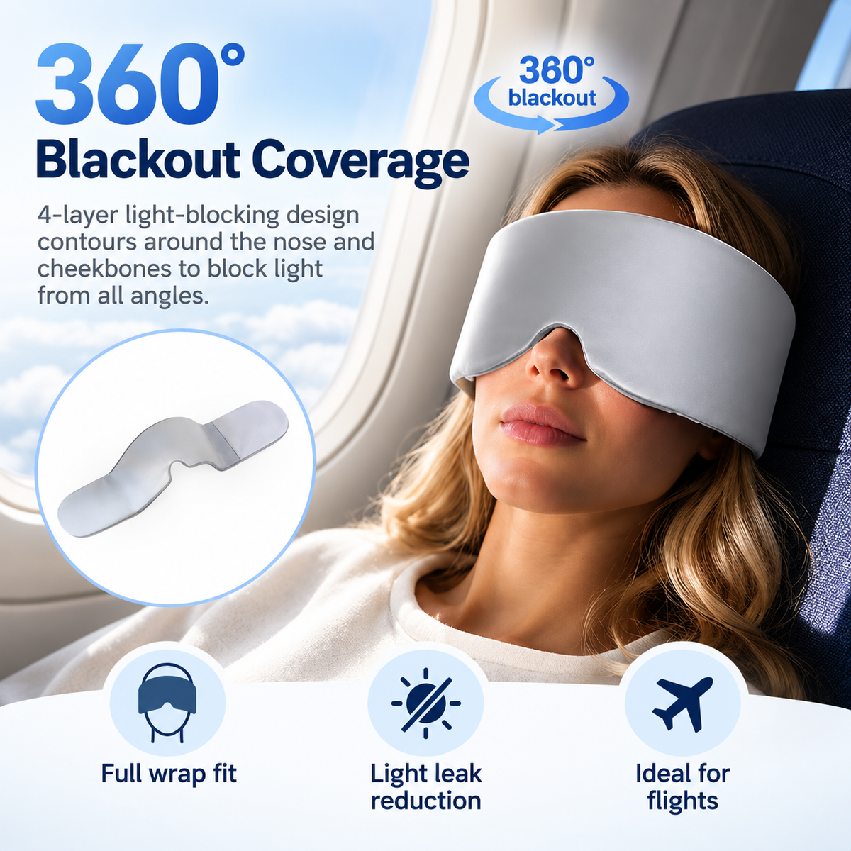 Mellow Sleep Weighted Eye Mask – No Straps, 360° Wrap, Total Blackout
