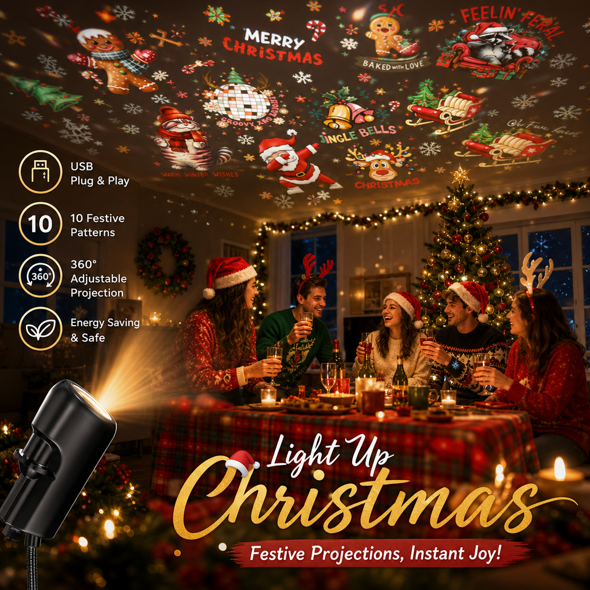 🎄✨ Plug & Play HD Holiday Projector – Christmas, Halloween & Faith Scenes