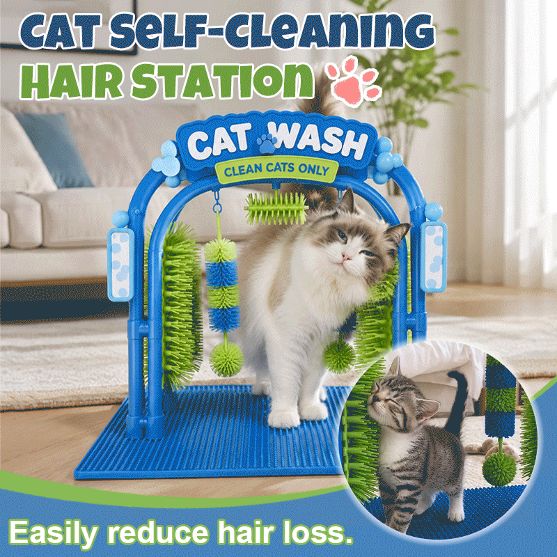 Self-Grooming Cat Wash Station for loose fur and cat massage