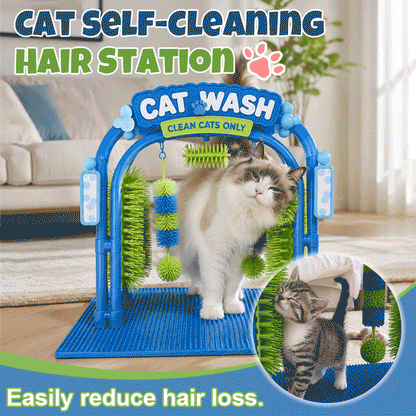 Self-Grooming Cat Wash Station for loose fur and cat massage