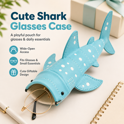 🦈✨ Cute Shark Wide-Mouth Glasses Case – Fun & Protective Eyewear Holder
