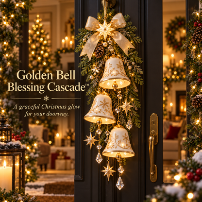 🔔✨Last Day 20% OFF✨Golden Bell Blessing Cascade – Lighted Christmas Door Décor