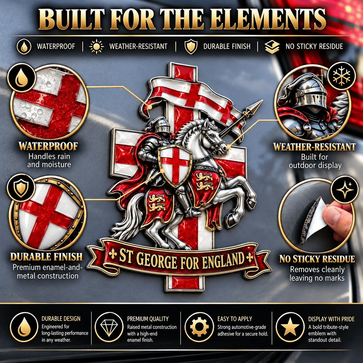 ⚔️🏇 St George for England 3D Metal Car Emblem – Carry the Legend, Show Your English Pride! 🛡️