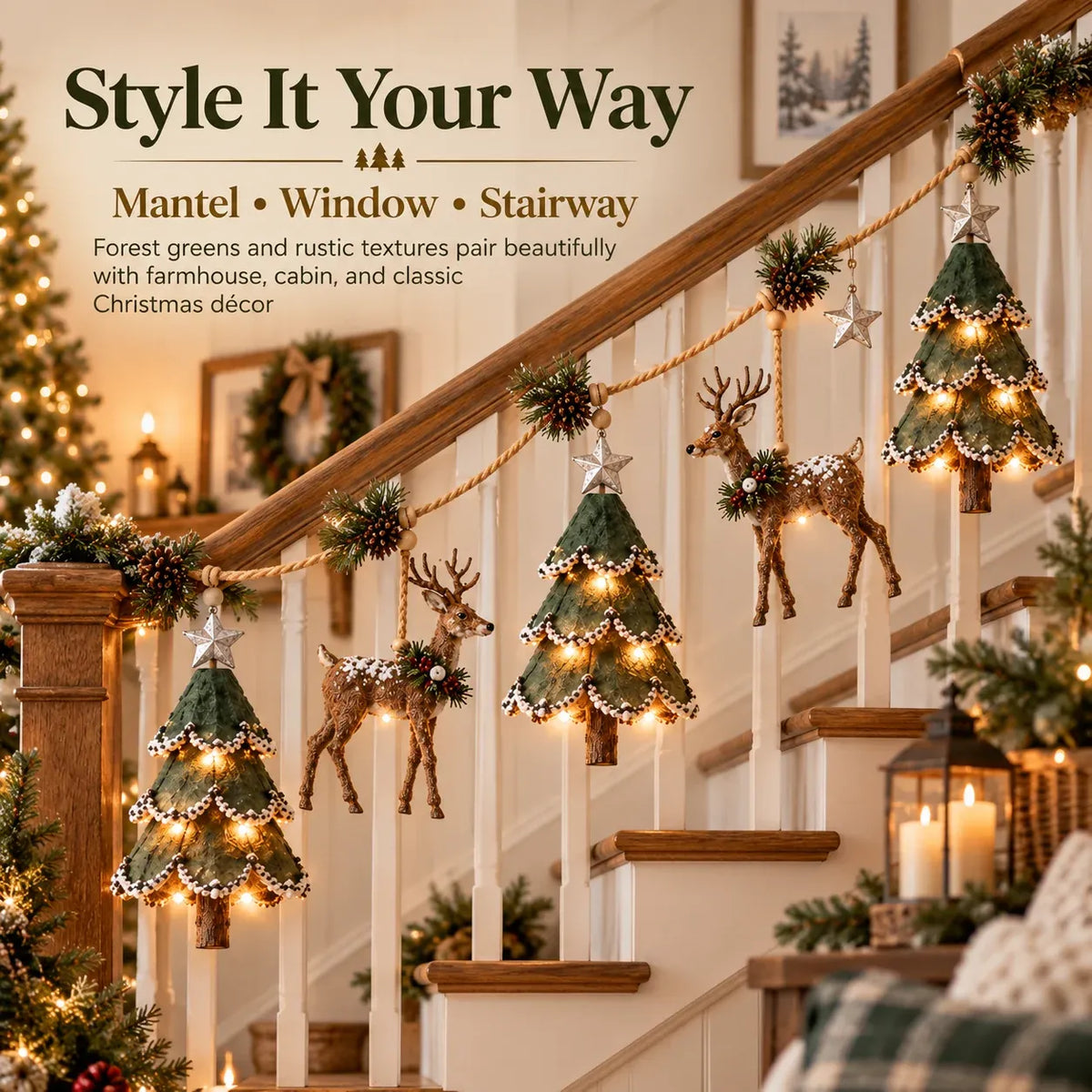 ⏰ LAST DAY 50% OFF - 🦌 Lighted Woodland Christmas Garland