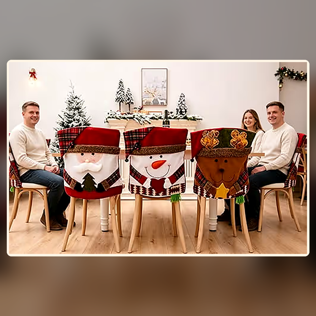 Family Enjoying Christmas Chair Decorations