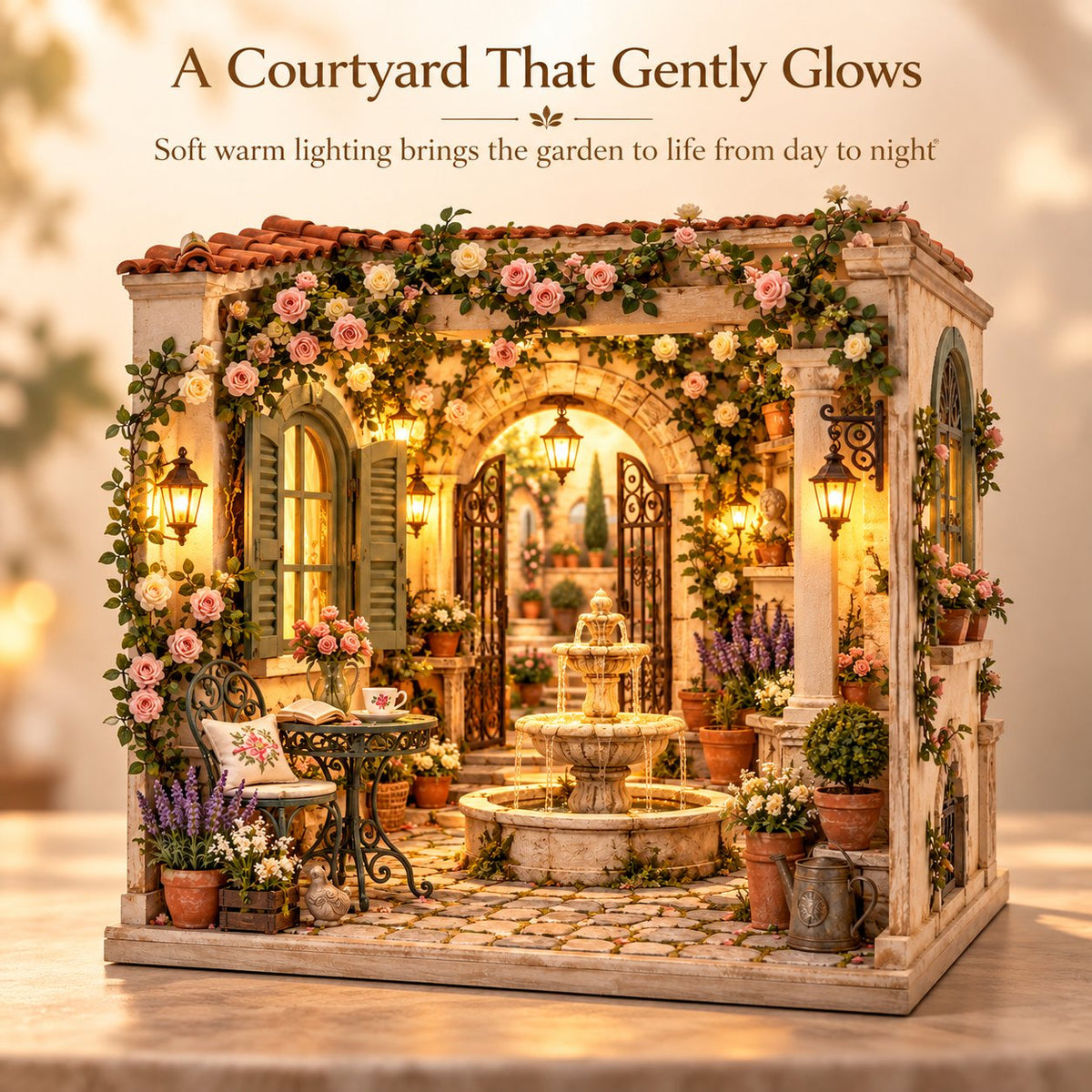 ✨ Build Your Own Secret European Garden 🌸 DIY Miniature Courtyard Kit with Warm Glow Lights