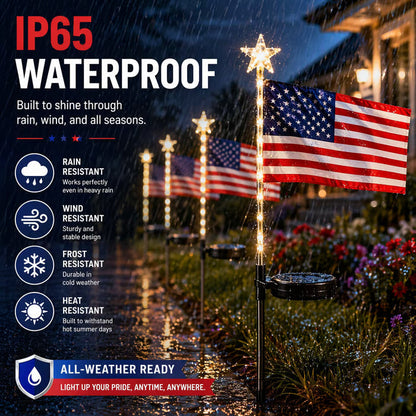 ☀️8-in-1 Solar American Flag Garden Stakes✨ IP65 Weatherproof & Auto-On Patriotic Decor