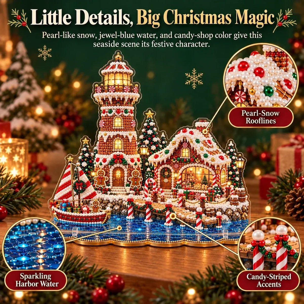 ✨ Christmas Lighthouse Pearl Diamond Painting Kit – DIY Holiday Decor